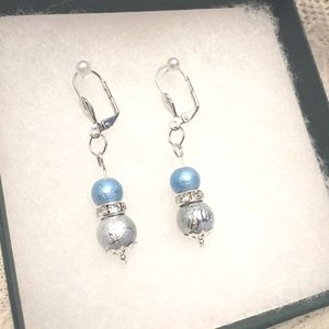 Unique Handmade Silver & Baby Blue Drizzle Beaded Earrings